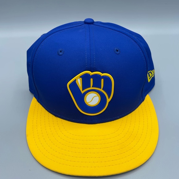 Milwaukee Brewers MLB New Era Hat 7 1/8 NEW Blue Yellow - Picture 1 of 9